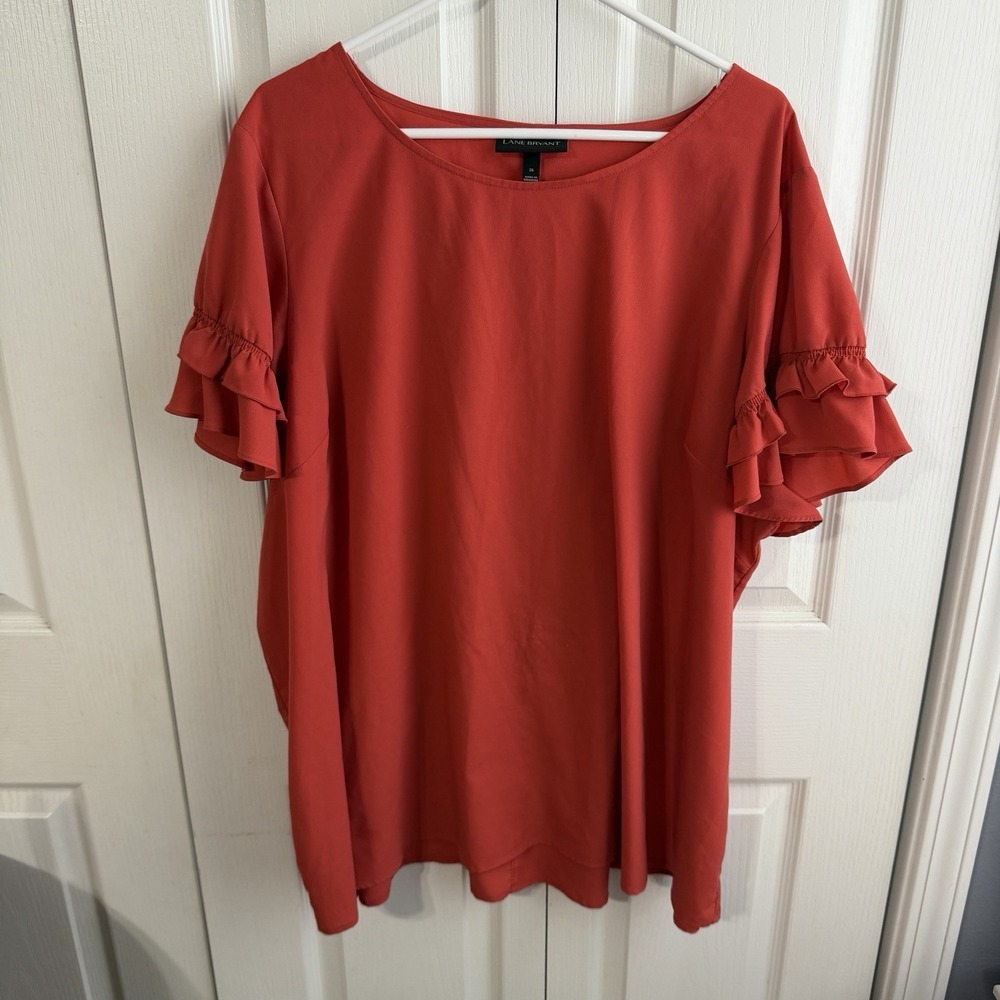 Lane Bryant Orange Short Ruffle Sleeve Blouse Women's Size 26 Boho Office Travel